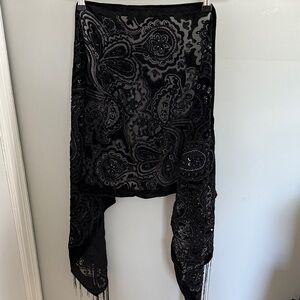 Black Velvet Burnout Paisley Scarf with Fringe